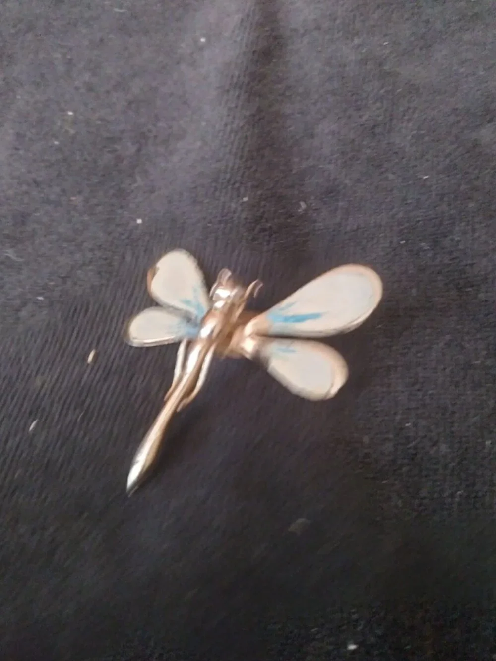 Vintage Gold Tone & Enamel Dragon Fly Brooch & Silver Tone Butterfly Hairclip